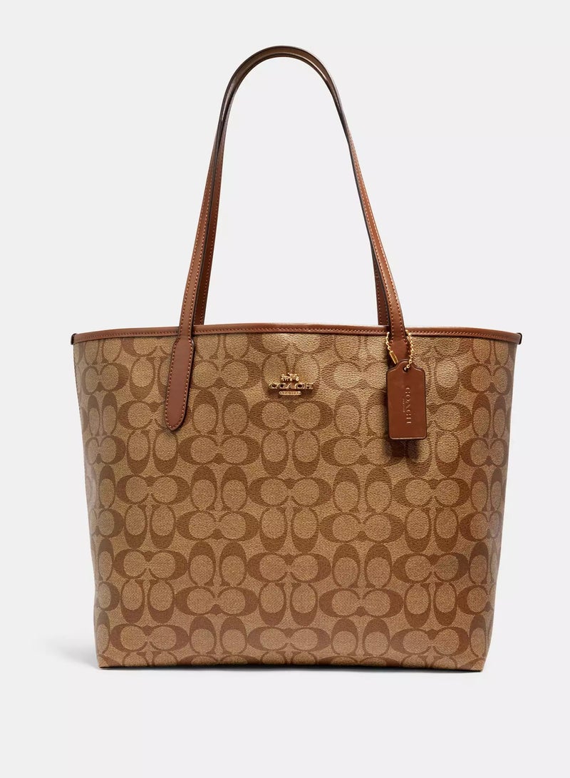 كوتش اوت ليت حقيبة توت Coach City من القماش المميز للنساء، حقيبة كتف كبيرة الحجم، متعددة الاستخدامات، بسعة كبيرة، حقيبة توت - Image 1